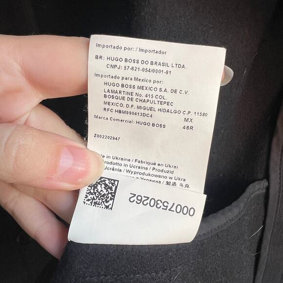 Hugo Boss Chester Black Cashmere Wool Collared Peacoat Size 46R - Picture 6 of 8